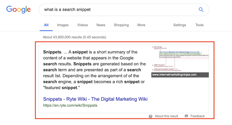 This is an illustration of a Google search snippet (aka featured snippet)